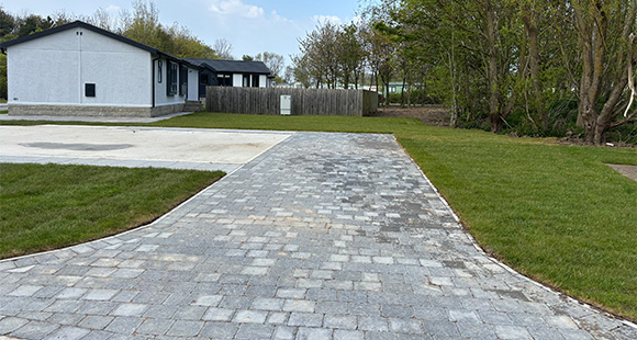 a block paving driveway to a bungalow